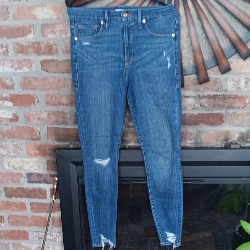Good American Distressed Blue Skinny Jeans Good Waist 8/29